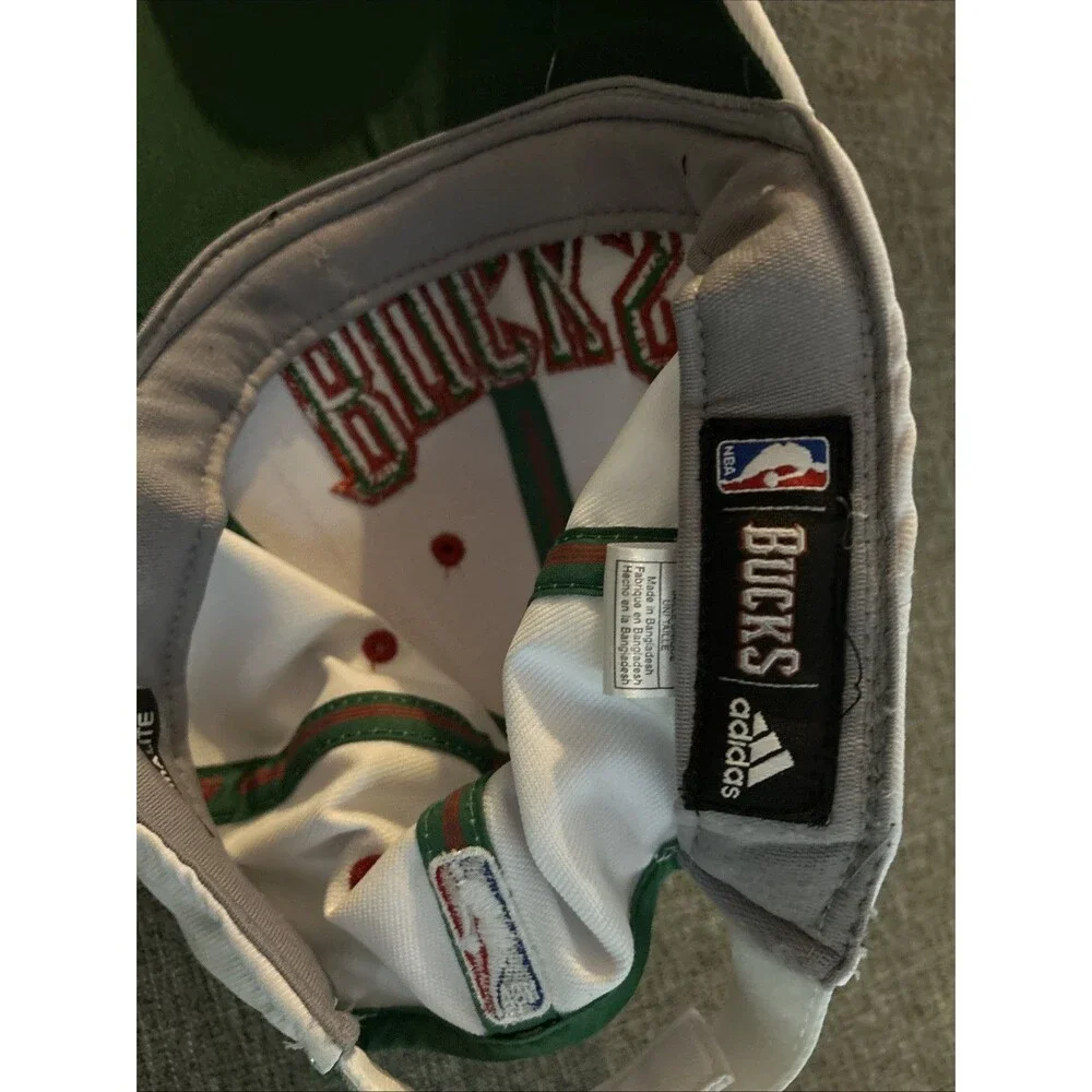 Adidas NBA Bucks Milwaukee Bucks Hat Adjustable Cap White Big Logo